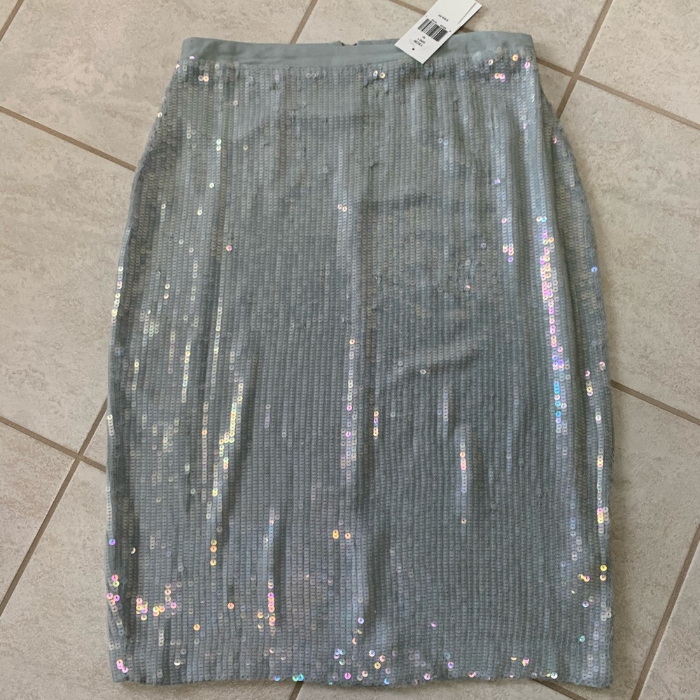 NWT French Connection Silver/Gray Sequin Skirt with back zipper. Size 10